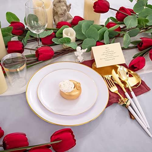 LIYH 180 Pcs White and Gold Plastic Plates Disposable - Dinnerware Set, Gold Plastic Silverware, Disposable Heavyduty Plates for Parties, Birthdays, Wedding 30Guests - Image 3