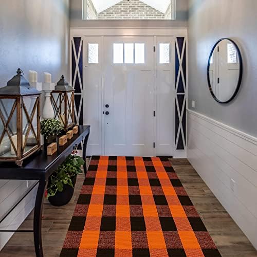 SEEKSEE Halloween Decor Buffalo Plaid Outdoor Rug 3' x 5' Orange and Black Front Door Mat, Layering Rug for Porch, Halloween Doormat, Front Porch Rug for Outdoor Entrance Entryway Patio Porch Decor - Image 6