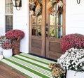 Green and White Outdoor Rug 24"x51"Washable Striped Layered Door Mat by BUAGETUP