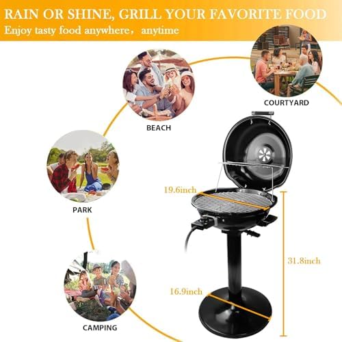 Electric Grill, Techwood Indoor/Outdoor Electric BBQ Grill, 1600W Portable Removable Stand Grill with Adjustable Heat & Drip Tray, Double Layer Design for Party, Patio & Backyard (Black) - Image 5