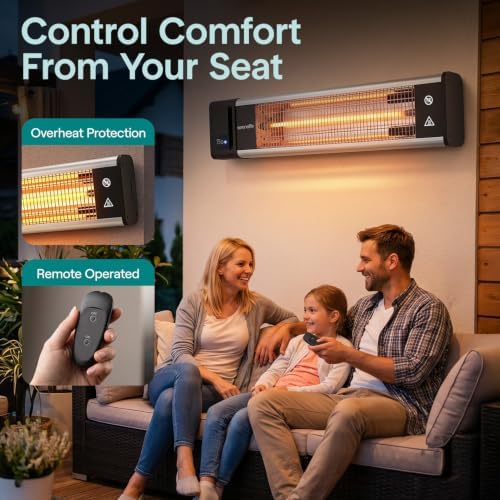 SereneLife Infrared Patio Heater, 1500W, IP65 Approved, Odorless, Wall-Mounted Heater with Remote, Indoor/Outdoor for Patio, Restaurant, Backyard, Garage, Decks - Image 4