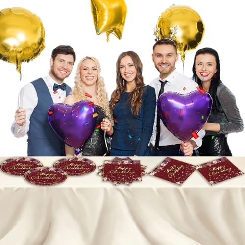 40pcs Red Happy birthday Supplies,include 20 Dessert plate and 20 Napkin,Red and Gold Party Plate Napkin Set,Used for Girls and women Party Decoration - Image 6