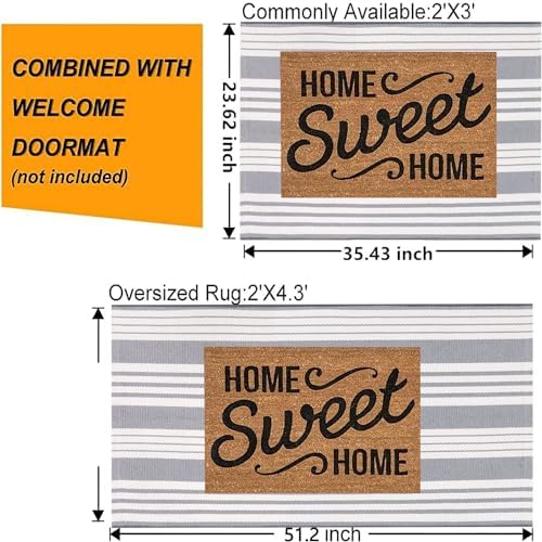 Grey and White Outdoor Rug 3'x 5'Cotton Washable Front Porch Mat Area Rug - Image 3