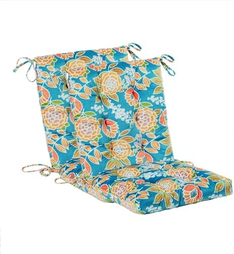Outdoor Patio Cushion, Rocking Chair Cushion, Tufted Pads, Set of Upper and Lower with Ties Pack of 2 (2 Sets) - Back 20"×17", Seat 17"×17" (Green Bottom Flowers) by Makimoo
