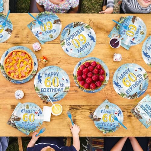 96Pcs Fishing 60th Birthday Party Decorations, Serves 24 - Image 7