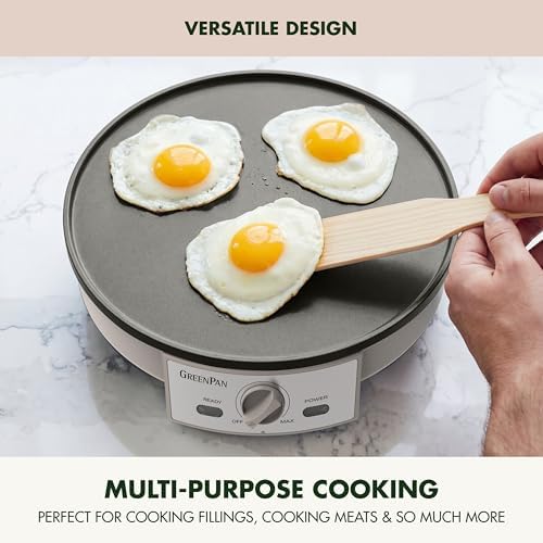 GreenPan Advanced 12" Crepe Maker, Ceramic Nonstick PFAS-Free Coating, Adjustable Temperature Control, 400°F Heating, Batter Spreader & Crepe Turner Included, Clay - Image 4