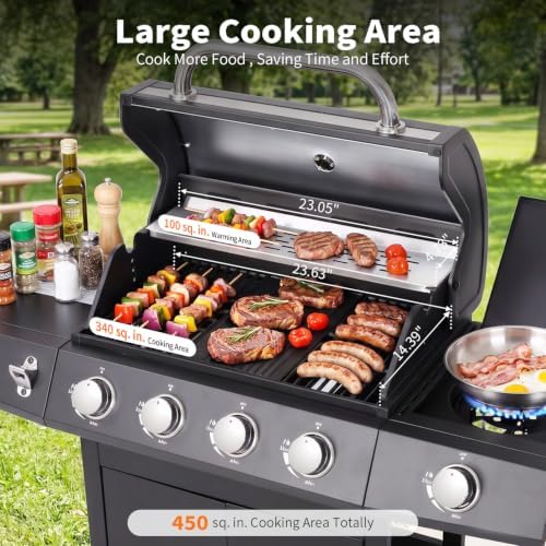 4-Burner Propane Gas BBQ Grill with Side Burner for Outdoor BBQ - Image 3
