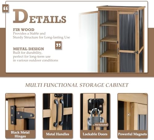 Outdoor Storage Cabinet with Shelves, Weatherproof Tool Shed for Patio - Image 4