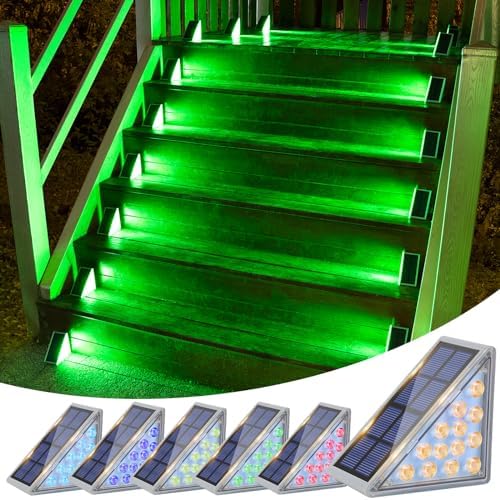 VOLISUN Solar Stair Lights 6 Pack, 7 Fixed Colors Solar Step Lights Outdoor by VOLISUN