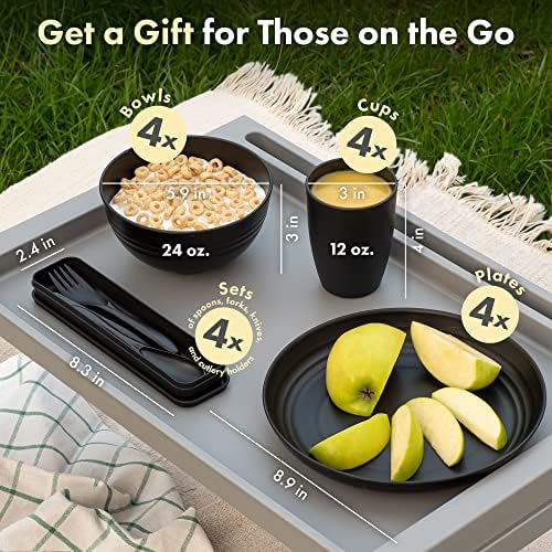 FOODLE Wheat Straw Dinnerware Set - RV, Camping, Picnic Plates Cups & Bowls - Image 2