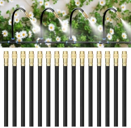 Brass Misting Nozzles for 5/16 Inch Drip Irrigation Tubing, 360° Adjustable Rotating Sprayers for Garden, Greenhouse & Outdoor Cooling, 15 Pack by HEKIWAY
