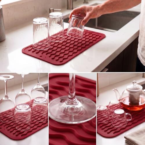 MicoYang Silicone Dish Drying Mat for Multiple Usage,Easy clean,Eco-friendly,Heat-resistant Silicone Mat for Kitchen Counter or Sink,Refrigerator or Drawer Liner Red S 12 inches x 6 inches - Image 4