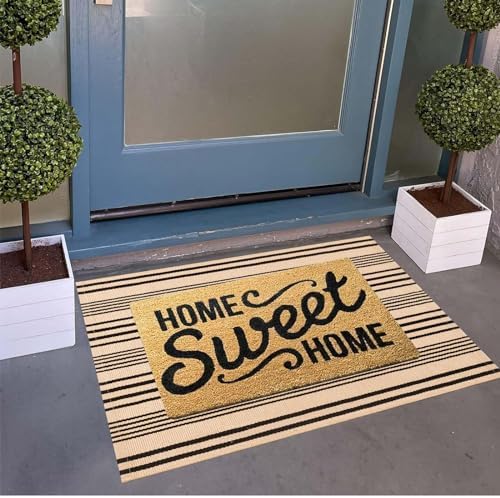 Front Outdoor Door Mat 2'x3'Tan Black Striped Outdoor Rug Washable Doormat - Image 4