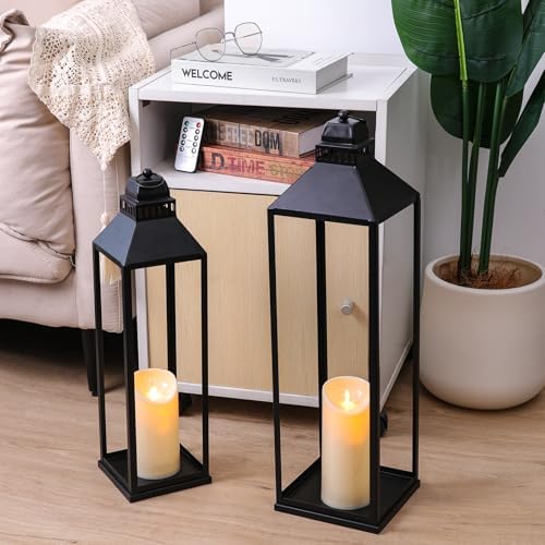 Large Lanterns Decorative Outdoor Indoor, 23" 19" Floor Lantern with Candle - Image 6