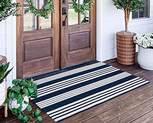 Blue and White Outdoor Rug 24"x51"Washable Cotton Farmhouse Front Porch Rug by BUAGETUP