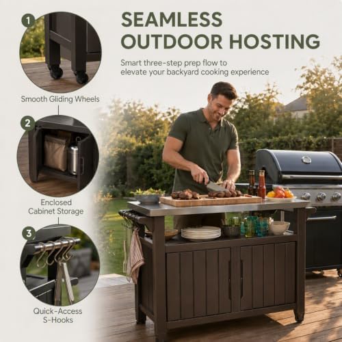 Outdoor Prep & Storage Cart, Stainless Steel Top, Brown, 2-Pack - Image 4