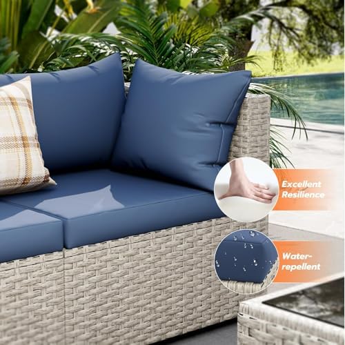 Outdoor Patio Furniture Set with Fire Pit 8 Pcs Wicker Sectional Sofa Blue - Image 4