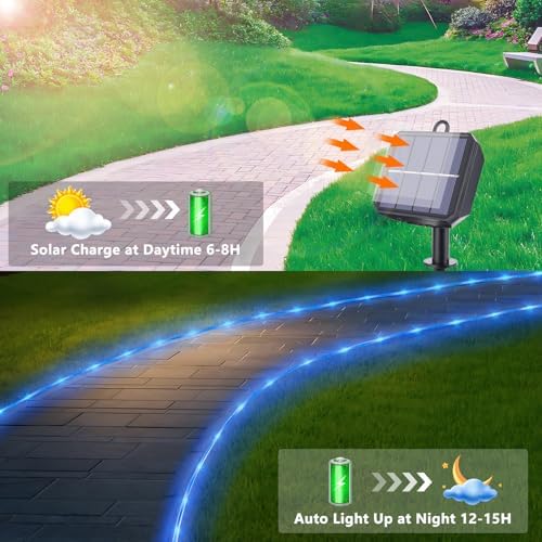 Solar Rope Lights, 66ft 200LED Solar String Lights, 8 Modes, Waterproof - Image 5