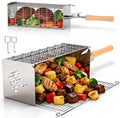 TNTOR Square Grill Basket, Larger 304 Stainless Steel Nesting Grilling Net, Removable Handle, BBQ Grilling Accessories Tools for Veg Shrimp, Outdoor Cooking Camping grilling gifts for men Dad Husband by TNTOR