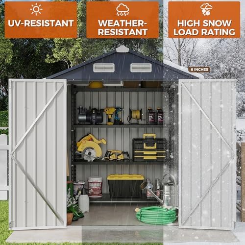 IRONCK 5.7x5.7FT Outdoor Storage Shed, Tool Shed, Dark Blue - Image 6