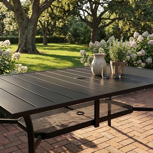 VICLLAX Patio Dining Set for 6, 7-piece Outdoor Dining Set - 59" Rectangle Patio Table and Chairs for Lawn Garden, Black Tabletop and Fabric - Image 2