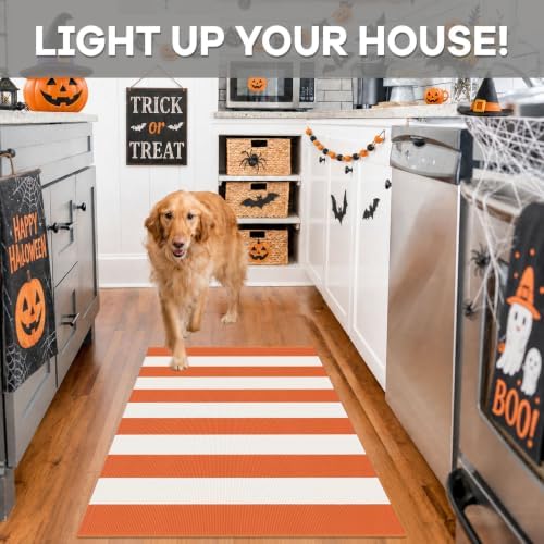 IOHOUZE Fall Striped Outdoor Door Mat 27.5x43, Washable, Orange White - Image 3