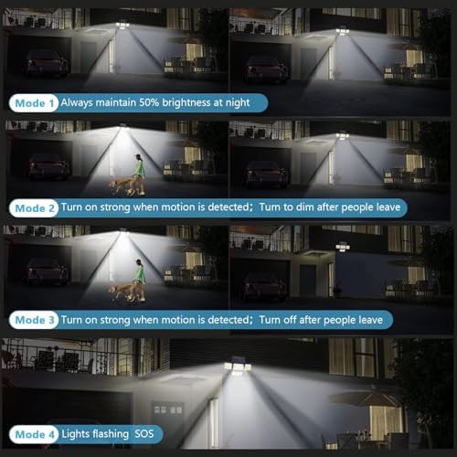 Solar Lights Outdoor Waterproof, 288 LED 2800LM Motion Sensor Outdoor Lights with Remote Control, 4 Head Solar Flood Lights Outdoor for Patio, Garage, Yard, Wall, IP65 Security Lights 2 Pack - Image 3