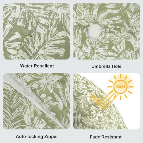 LVTXIII Round Outdoor Tablecloth with Umbrella Hole and Zipper, Water-Repellent 60 Inch Patio Table Cover for Bistro, Garden, Patio & Picnic, Tropical Leaf Green - Image 4