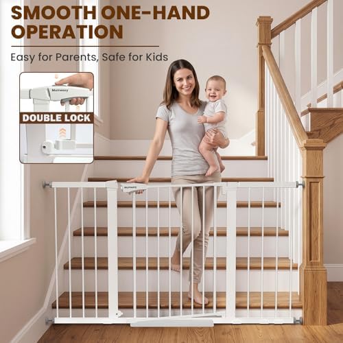 Mumeasy 29.7-54.2" Baby Gate for Stairs, Pressure Mounted Dog Gate for Doorways, Extra Wide Walk Thru Safety Pet Gate for Doors with Auto Close, Easy Install Child Gate for Hallway Indoor House, White - Image 5