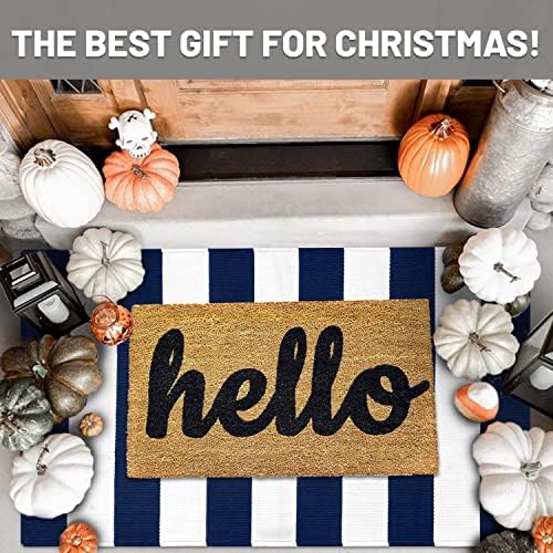 IOHOUZE 27.5x43 Striped Outdoor Door Mat, Washable Porch Rug, Navy/White - Image 2