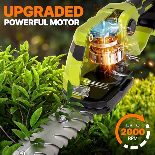 OGERY 21V Cordless Hedge Trimmer & Grass Shears, 2-in-1 Powerful Dual Batteries Electric Bush Trimmer with 8.9” Hedge Blade & 5.1” Grass Trimmer, Adjustable Angle, Lightweight for Garden & Lawn Care - Image 3