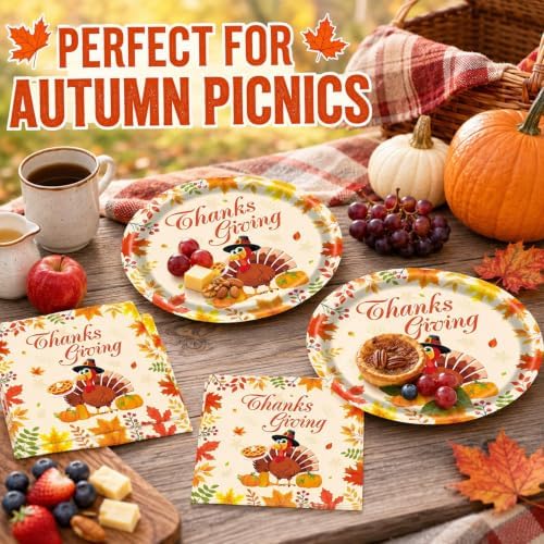 40Pcs Thanksgiving Paper Plates and Napkins Party Supplies, Disposable Fall Turkey Plates Napkins Dinnerware Set for Autumn Theme Friendsgiving Party Decorations - Image 7