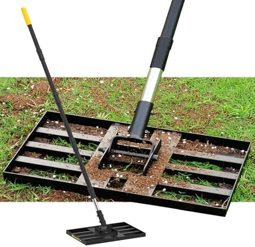 Lawn Leveling Rake, 17"x10" Heavy Duty Sand Leveling Tool with 6.7FT Stainless Steel Long Handle, Golf Rake for Soil, Compost, Gravel, Lawn Leveler for Yard, Garden, Landscaping Level Tool by BlumeTrec