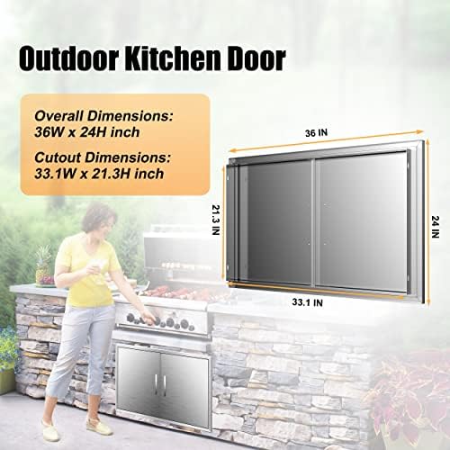 Outdoor Kitchen Doors 36W x 24H Inch Double BBQ Access Doors, 304 Stainless Steel for Cabinet Grill Station or Island - Image 2