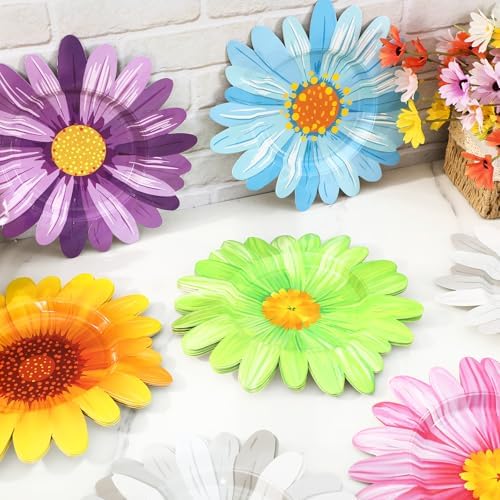 JarThenaAMCS 60 Pcs Daisy Floral Paper Plates Summer Disposable Plates 11 Inch Decorative Watercolor Sunflower Tableware Dessert Plate for Spring Party Tableware Supplies - Image 4