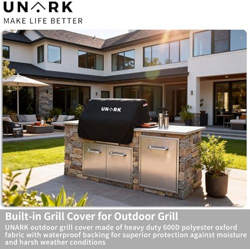 Built in Grill Cover for Outdoor Grill, Heavy Duty Waterproof BBQ Cover with Plush Lining, UV Resistant Island BBQ Grill Top Cover, Fits Up to 43" W x 35" D x 24" H Inches, Black - Image 3