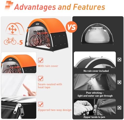 Upgraded Bike Tent with Rain Cover, Outdoor Storage Shed for 4-5 Bikes - Image 5