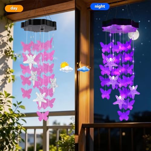 Toodour Solar Wind Chimes for Outside, Hanging Butterfly Shell Wind Chime - Image 4