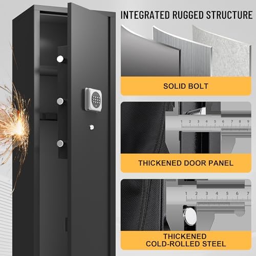 5-8 Gun Safe, Gun Safe for Rifles and Pistols, Long Quick Access Gun Cabinet with Digital Keypad, Adjustable Gun Racks, Alarm System, Mute Mode, Rifle Safe for Home Office, Assembled - Image 6