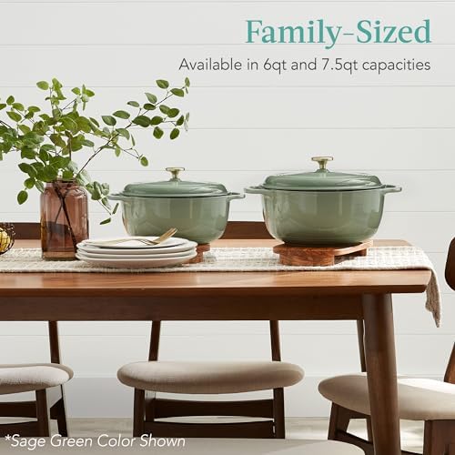 Best Choice Products 7.5 Quart Enamel Cast-Iron Round Dutch Oven, Family Style Heavy-Duty Pre-Seasoned Cookware for Home, Kitchen, Dining Room, Oven Safe w/Lid, Dual Handles - Mushroom Beige - Image 4
