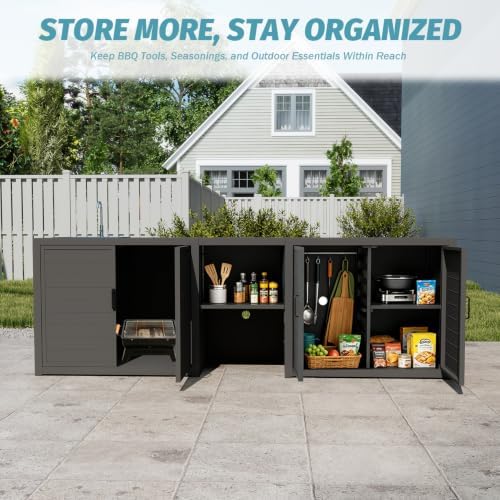 Domi Outdoor Kitchen Island with Sink, Aluminum Outdoor Kitchen Cabinet with Large Storage Space, Powder-Coated Weather Resistant Patio BBQ Prep Station with Drop-in Sink and Wide Countertop - Image 5