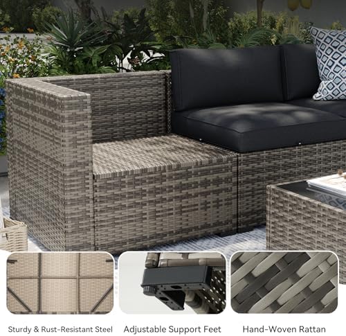 Aoxun Patio Furniture Sets, 14-Piece Outdoor Patio Furniture with 44'' Propane Gas Firepit Table, Wicker Outdoor Conversation Set Sectional Sofa for Backyard, Poolside, Garden - Image 6