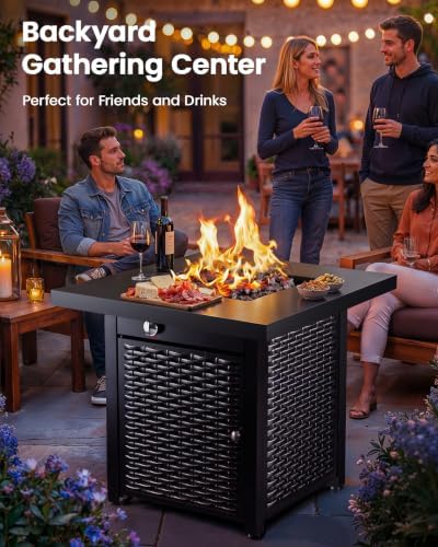 Ciays 28 Inch Propane Fire Pit CSA-Listed Outdoor Fire Pit Table, 50,000 BTU Steel Gas Fire Pits with Lid and Lava Rock, Add Warmth and Ambience to Parties On Patio Deck Garden,Black,CIFPT3-N1 - Image 2