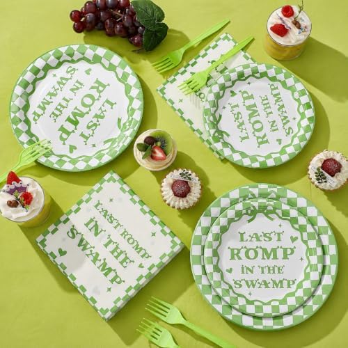 125 Pcs Last Romp in the Swamp Tableware Set, Serves 25 Guests,Swamp Themed Bachelorette Supplies with Green Plaid Plates, Napkins & Forks,Green Tableware for Bachelorette, Bridal Shower - Image 5