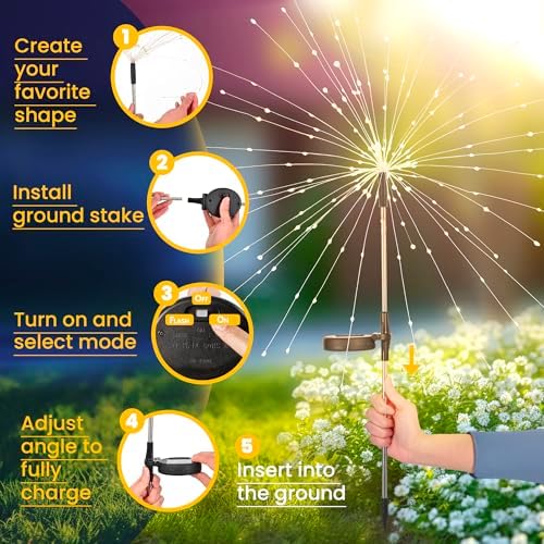 GIGALUMI 2 Pack Solar Firework Lights Outdoor, Garden Decor, Warm White - Image 3