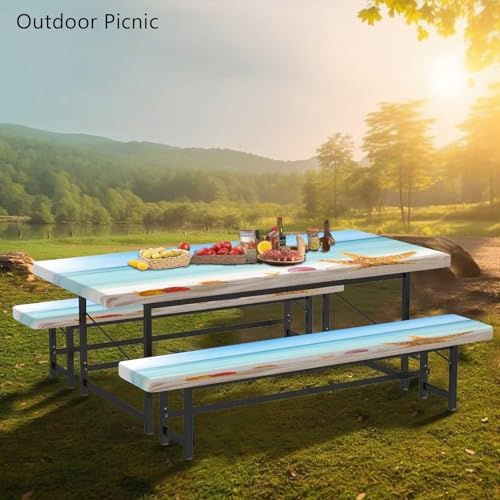 CAPSCEOLL Fitted Picnic Table Cover with Bench Covers 8ft - Sea Beach - Image 6