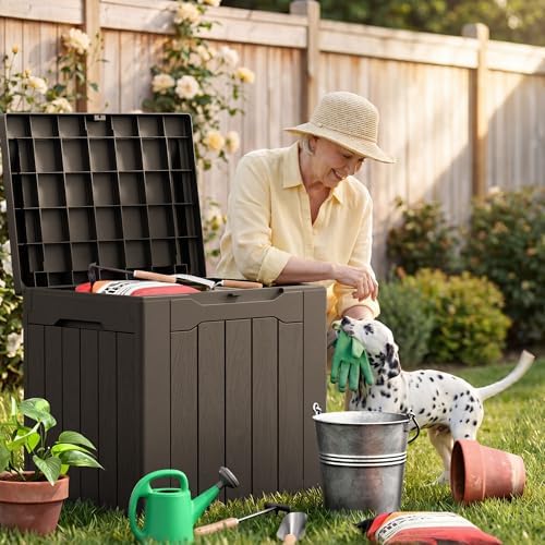 JUMMICO 31 Gallon Resin Deck Box Waterproof Outdoor Storage Boxes - Image 7
