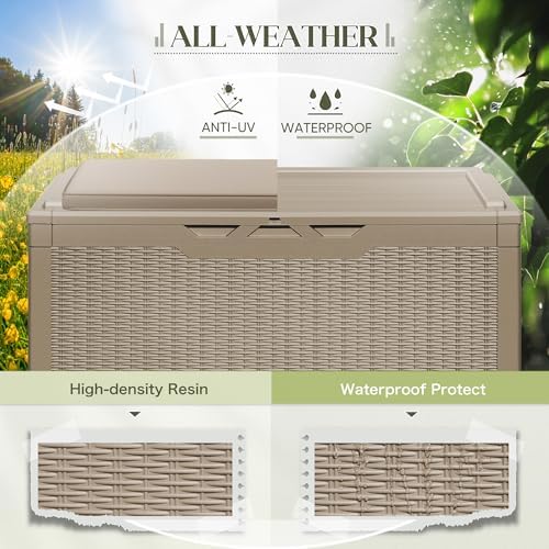 Greesum 100 Gallon Resin Deck Box Outdoor Storage with Cushion, Coffee - Image 3