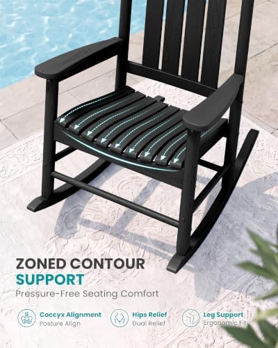 SERWALL Comfortable Outdoor Rocking Chairs Set of 3, Black - Image 4
