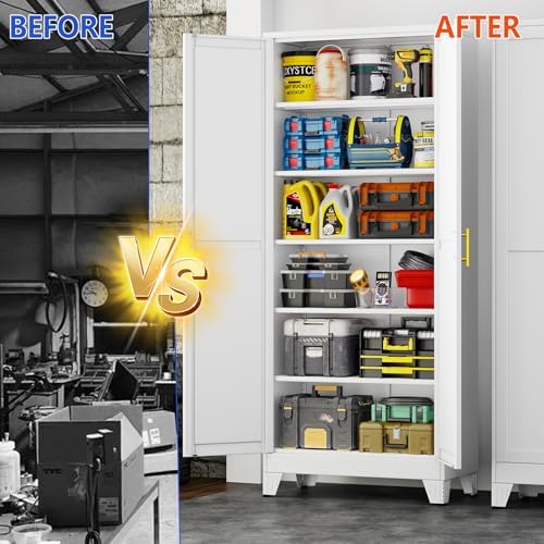 GAIOUS 75''Tall Metal Garage Storage Cabinet,File Cabinet with Door and Adjustable Shelves, Outdoor Steel Tool Cabinet for Home,Office,Warehouse,Garage,White - Image 6